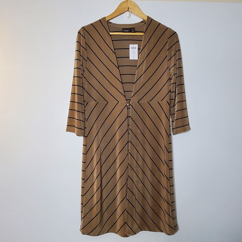 Chico's Travelers Brown & Black striped duster jacket / cardigan NWT
